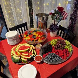 Fresh homemade queso and fruit.