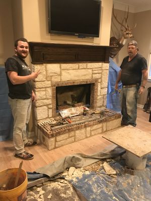 Indoor fireplace remodel - Benchmark Masonry is expert in remodel. Summer time in Texas is the best time to get your indoor fireplace project completed! Check out some of Benchmark's work, give us a call and mention this add to get  20% off when you schedule your indoor work in the heat of summer.