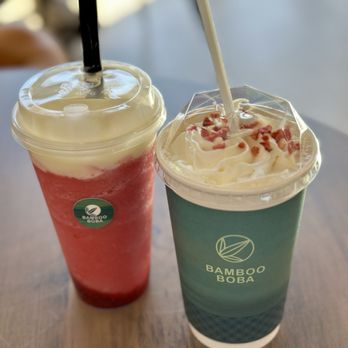 Bamboo Boba - Raspberry cloud slush and Peach Oolong Mist - Bubble Tea Near Me - Beaverton, Oregon