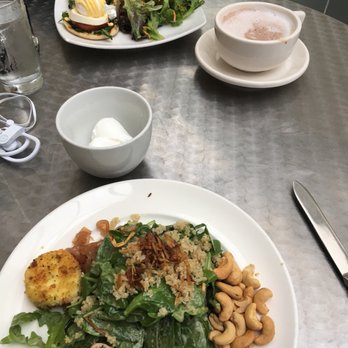 The Nasher Café - Durham - Warm mushroom salad, 2 poached eggs, veggie eggs Benedict in the back and a hot chocolate. - New American Near Me - Durham, North Carolina The Nasher Café - Durham - Warm mushroom salad, 2 poached eggs, veggie eggs Benedict in the back and a hot chocolate. - New American Near Me - Durham, North Carolina