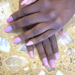 Happy Feet Nails & Spa - Square round acrylics, ombré powder with tip extensions