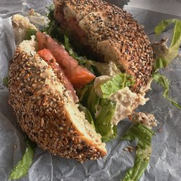 Everything bagel with chicken salad Everything bagel with chicken salad