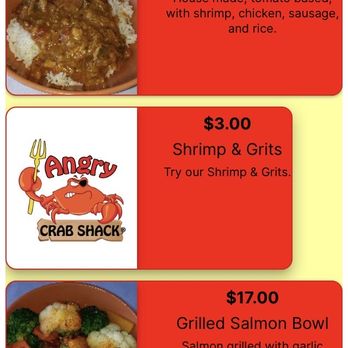 Angry Crab Shack - Clearly says shrimp and grits! - Cajun/Creole Near Me - Phoenix, Arizona
