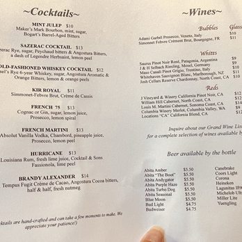 The Carriage House - Back of menu ( drinks) - Wine Bars Near Me - Darrow, Louisiana