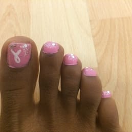Breast Cancer pink toes and the white Cancer sign with silver glitter Breast Cancer pink toes and the white Cancer sign with silver glitter