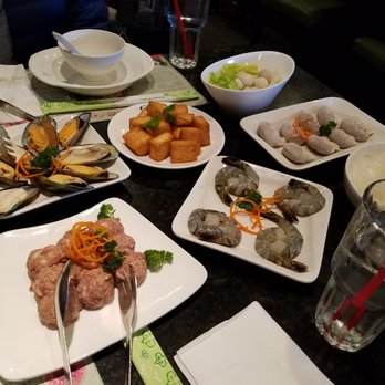 Happy Lamb Hot Pot - Lamb meatballs, mussels, fish tofu, quail eggs, wontons, vermicelli noodles, tiger prawns - Mongolian Near Me - Mountain View, California