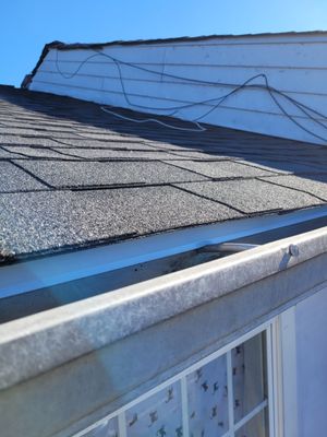 Drip edge installation - Grey squirrels had chewed through the sub roof gap above the gutter to gain access to the attic. We trapped and removed the Grey squirrels then installed drip edge over the sub roof gap to prevent any future animal issues with a 2 year warranty. Drip edge installation - Grey squirrels had chewed through the sub roof gap above the gutter to gain access to the attic. We trapped and removed the Grey squirrels then installed drip edge over the sub roof gap to prevent any future animal issues with a 2 year warranty.