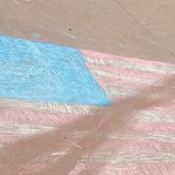 A chalk flag drawn by a visitor after the 4th