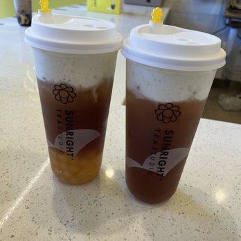 Sunright Tea Studio - Milpitas - Left to right: White Peach Oolong Cheese with honey boba, White Peach Oolong Cheese - Bubble Tea Near Me - Milpitas, California Sunright Tea Studio - Milpitas - Left to right: White Peach Oolong Cheese with honey boba, White Peach Oolong Cheese - Bubble Tea Near Me - Milpitas, California