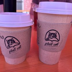 Phat Cat Coffee Company - Caramel and almond hot lattes