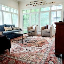 Nilipour Oriental Rugs - We are excited to be a part of this living room design rug inspiration charmed by this Serapi Rug! Shop, select & save with Nilipour!