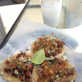 Taqueria El Trenecito - Three tacos - carnitas, adobada, and lengua - and a horchata. Great. - Mexican Near Me - Springfield, Oregon Taqueria El Trenecito - Three tacos - carnitas, adobada, and lengua - and a horchata. Great. - Mexican Near Me - Springfield, Oregon