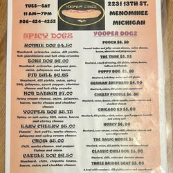 Yooper Dogz - Menu