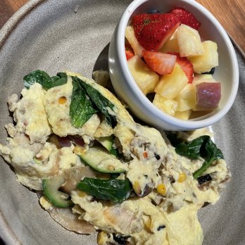 The Henry - Spicy Sausage Scramble with a side of fruit - Coffee & Tea Near Me - Coronado, California
