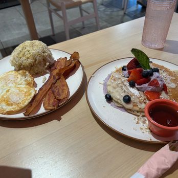 Breezy - Easy Breezy (eggs, bacon, garlic fried rice, upgraded to ube pancake) April 2025 - Breakfast & Brunch Near Me - San Juan Capistrano, California