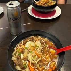 Rice Bowl - Spicy Beef Raman with Bibimbap in background