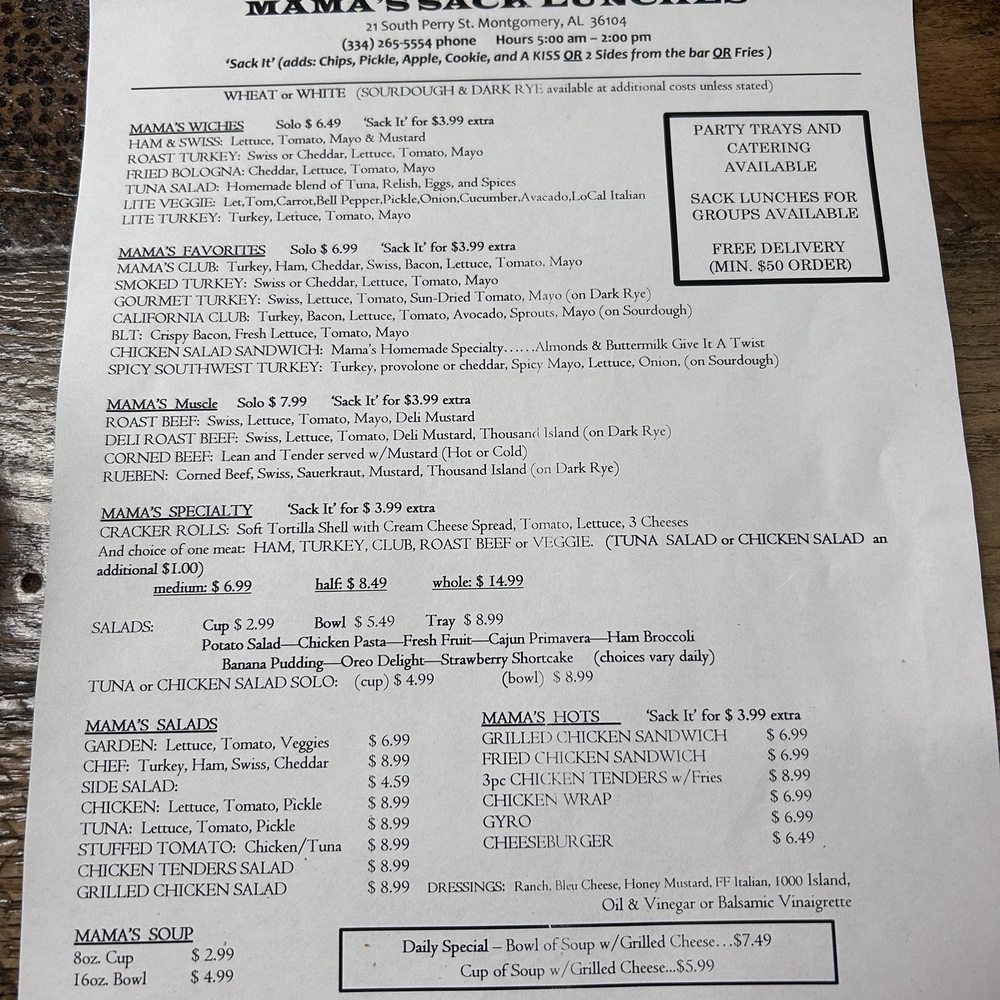 Menu from Feb 23rd
