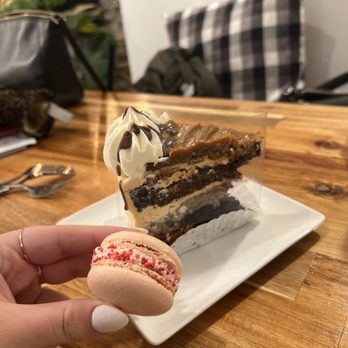 Cake Bar - The Cafe - - Vanilla macroon. Chocolate Caramel cake. - Custom Cakes Near Me - Syracuse, New York