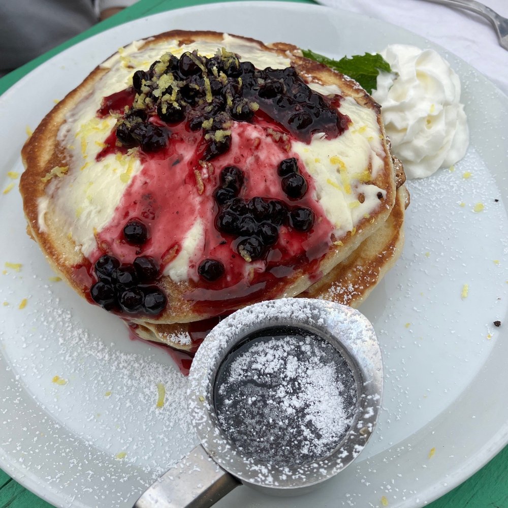 The Hen - Blueberry lemon cheesecake pancakes $11 - Breakfast & Brunch Near Me - Ann Arbor, Michigan The Hen - Blueberry lemon cheesecake pancakes $11 - Breakfast & Brunch Near Me - Ann Arbor, Michigan