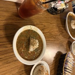 Seafood gumbo and a sweet tea