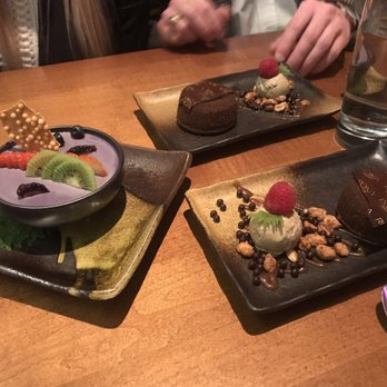 Roka Akor - Chicago - Restaurant week - chocolate ganache cake and sweet potato creme brûlée. - Sushi Bars Near Me - Chicago, Illinois Roka Akor - Chicago - Restaurant week - chocolate ganache cake and sweet potato creme brûlée. - Sushi Bars Near Me - Chicago, Illinois
