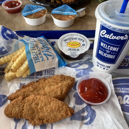 Two chicken tenders meal with fries and a drink