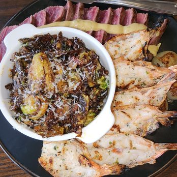 Sand Point - Flank steak(rare), Brussel sprouts with a special of shrimp - Seafood Near Me - Omaha, Nebraska Sand Point - Flank steak(rare), Brussel sprouts with a special of shrimp - Seafood Near Me - Omaha, Nebraska