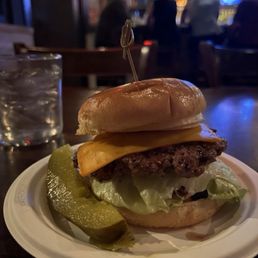 Burger: 5 stars!  Water: 5 stars!  Haha dill pickle spear: 5 stars.  Yummy.