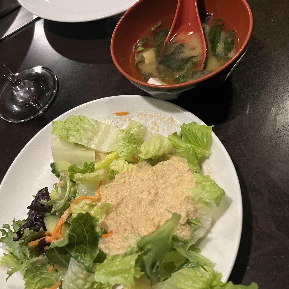 Mikado - Salad with ginger dressing and miso soup - Japanese Near Me - Orlando, Florida Mikado - Salad with ginger dressing and miso soup - Japanese Near Me - Orlando, Florida