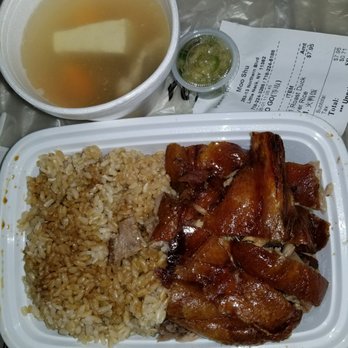 Moo Shu Duck - Owner said they no longer carry roast pig so roast duck it is...with brown rice and house special soup - Cantonese Near Me - Little Neck, New York Moo Shu Duck - Owner said they no longer carry roast pig so roast duck it is...with brown rice and house special soup - Cantonese Near Me - Little Neck, New York