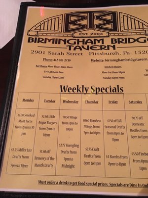 Menu photo 4 Birmingham Bridge Tavern Pittsburgh, PA