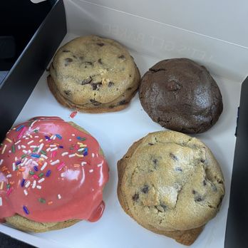 Half Baked Goodness - Chocolate Chip w/ walnuts, double chocolate chip, sugar cookie and regular chocolate chip. - Desserts Near Me - Sacramento, California Half Baked Goodness - Chocolate Chip w/ walnuts, double chocolate chip, sugar cookie and regular chocolate chip. - Desserts Near Me - Sacramento, California