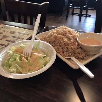 O'Yummy Sushi - Fried rice and salad with House Salad with ginger dressing. - Japanese Near Me - Virginia Beach, Virginia O'Yummy Sushi - Fried rice and salad with House Salad with ginger dressing. - Japanese Near Me - Virginia Beach, Virginia
