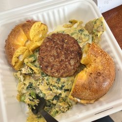 Jersey Bagel Cafe and Pizza - Vegetable Omelette with Turkey sausage and egg bagel