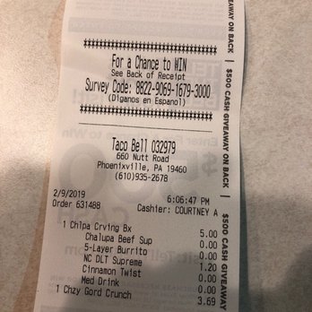 Taco Bell - Proof of purchase - Fast Food Near Me - Phoenixville, Pennsylvania Taco Bell - Proof of purchase - Fast Food Near Me - Phoenixville, Pennsylvania