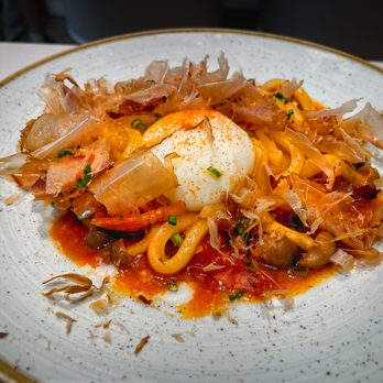 HolmPei Cafe Bistro - Honey gochujang udon, which was nicely balanced between spicy and swee - Cafes Near Me - Toronto, Ontario HolmPei Cafe Bistro - Honey gochujang udon, which was nicely balanced between spicy and swee - Cafes Near Me - Toronto, Ontario