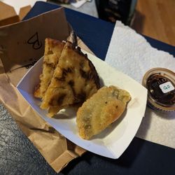 Cai's Dim Sum Catering - Gluten free scallion pancake and mushroom dumpling.