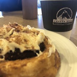 Cinnamon Roll and Large Coffee