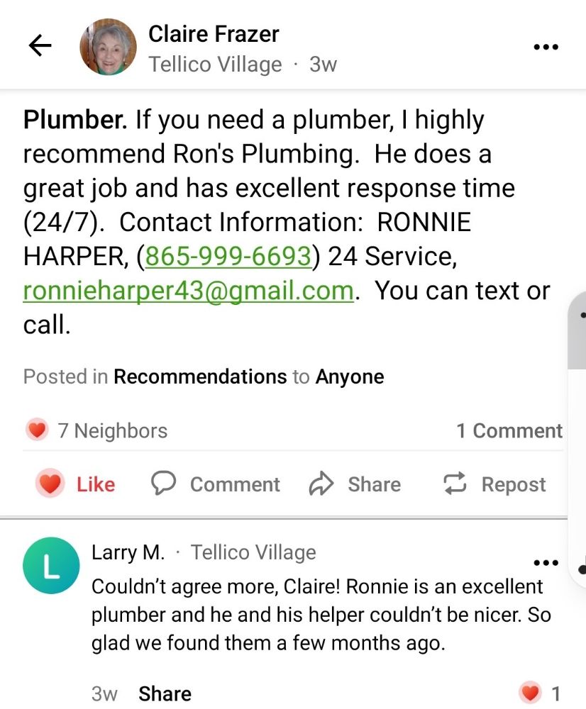 Slide of Ron's Plumbing Service