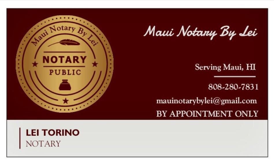 MAUI NOTARY BY LEI Notaries Wailuku, HI Phone Number Yelp