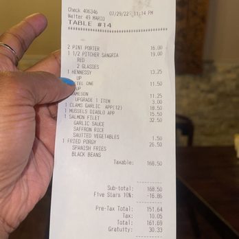 Chateau of Spain - Bill - Spanish Near Me - Newark, New Jersey