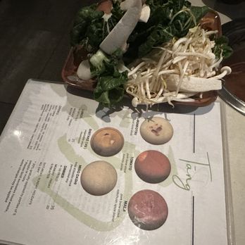 Soupleaf Hot Pot - The broth menu! And my crazy veggie noodle plate! @nhueats_ - Hot Pot Near Me - Austin, Texas