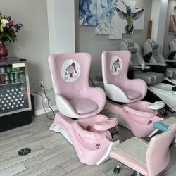Oasis Nails - Children's pedicure stations and a fridge of beverages