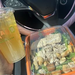 Caesar salad and arnold palmer with Mango tea Caesar salad and arnold palmer with Mango tea