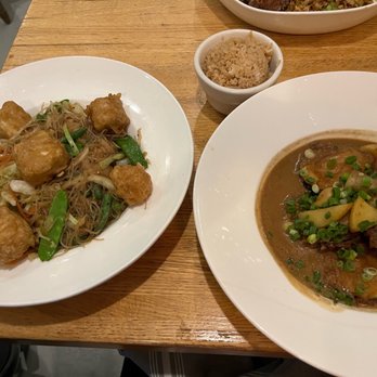 Purple Patch - On left - Pancit Bihon with tofu and shiitake mushrooms and Eggplant Adobo Bowl on right - Filipino Near Me - Washington, DC, District of Columbia Purple Patch - On left - Pancit Bihon with tofu and shiitake mushrooms and Eggplant Adobo Bowl on right - Filipino Near Me - Washington, DC, District of Columbia
