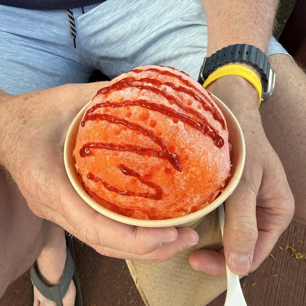JoJo's Shave Ice - Mango Guava Shave Ice with Vanilla Ice cream on the bottom - Shaved Ice Near Me - Hanalei, Hawaii JoJo's Shave Ice - Mango Guava Shave Ice with Vanilla Ice cream on the bottom - Shaved Ice Near Me - Hanalei, Hawaii