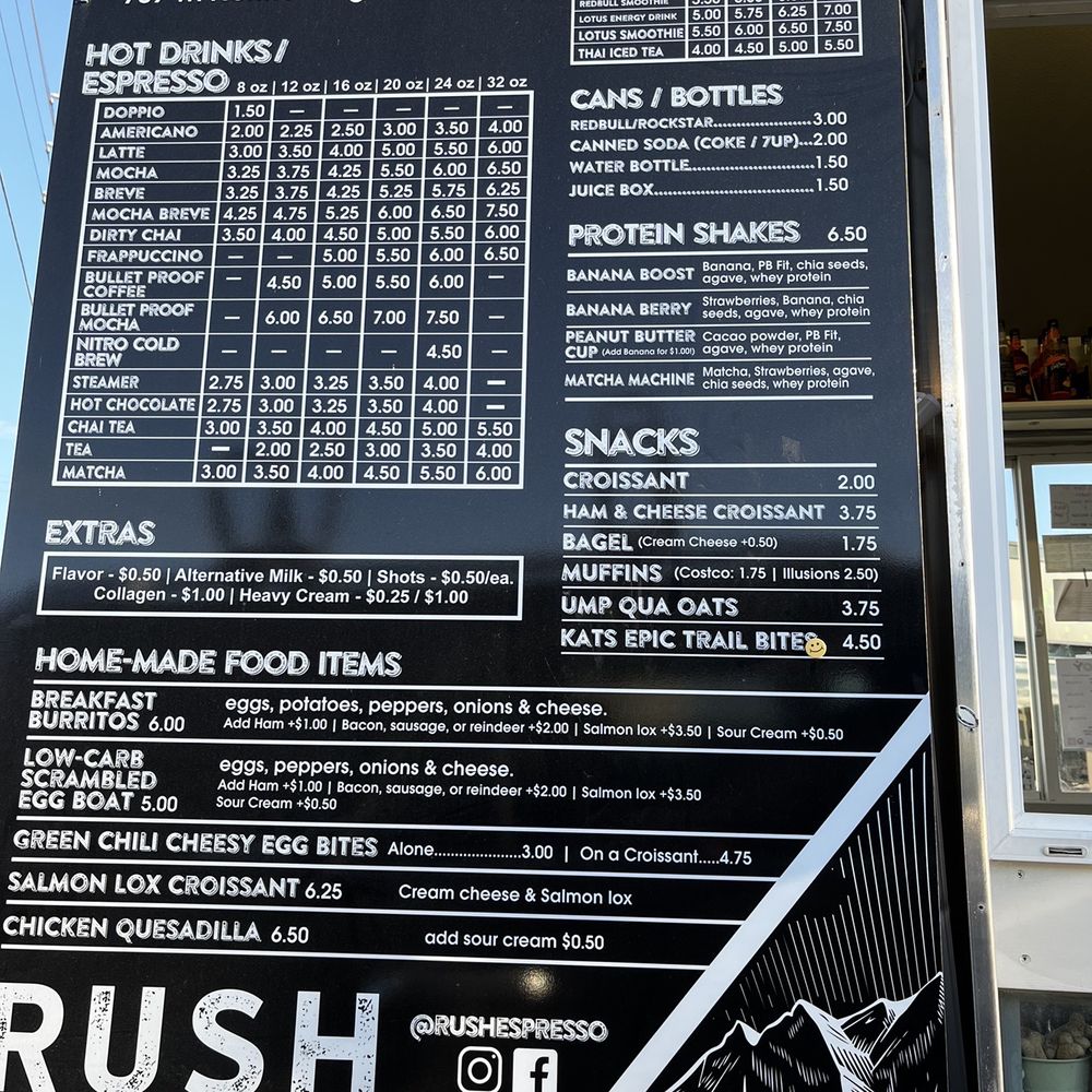 Rush Espresso - the menu for rush espresso - Coffee & Tea Near Me - Anchorage, Alaska Rush Espresso - the menu for rush espresso - Coffee & Tea Near Me - Anchorage, Alaska