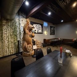 Giant carved bear at the back of the restaurant