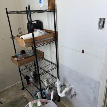 On Time Experts - Had to purchase this shelving ($70) just to walk around in M. Bathroom  M. Bath still not restored - Heating & Air Conditioning/HVAC Near Me - Garland, Texas