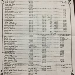 Here's the price list for their cakes and pastries effective February 2016.